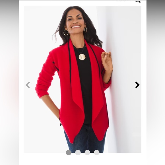 Chico's 100% wool red drape front cardigan sweater w/black trim, Size 1 (8-10) - Picture 8 of 10